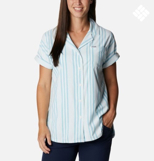 Women's Columbia PFG Sun Drifter Woven Short Sleeve Shirts Stripe | CA-K4L0C