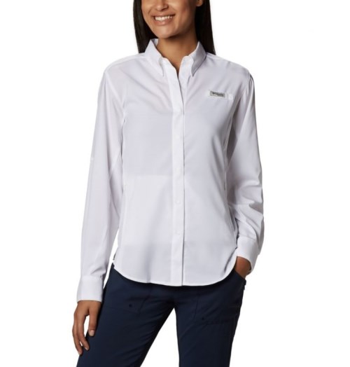 Women's Columbia PFG Tamiami II Long Sleeve Shirts White | CA-RAL0C