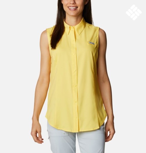 Women's Columbia PFG Tamiami Sleeveless Shirts Yellow | CA-I38AL