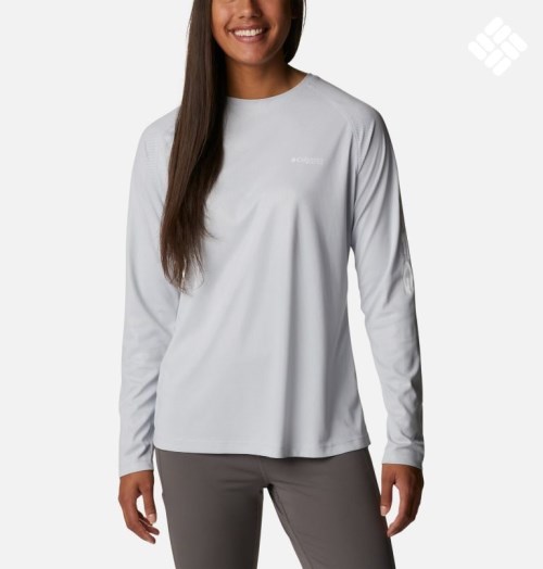 Women's Columbia PFG Tidal Deflector Long Sleeve Sweatshirts Light Grey | CA-EL14C