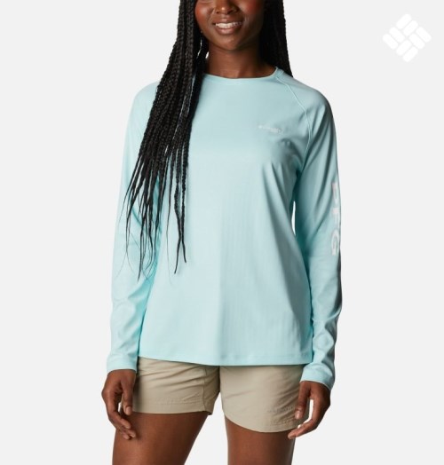 Women's Columbia PFG Tidal Deflector Long Sleeve Sweatshirts Turquoise | CA-R1C4L