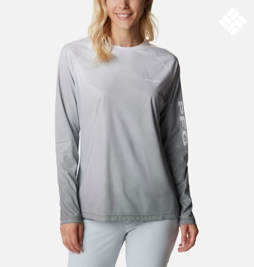 Women's Columbia PFG Tidal Deflector Printed Long Sleeve Sweatshirts Light Grey | CA-F501A