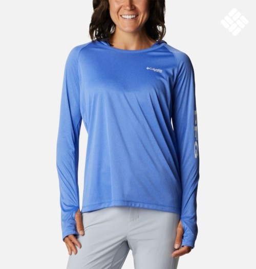 Women's Columbia PFG Tidal Tee Heather Hoodie Blue | CA-QAL65