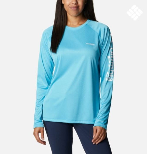 Women's Columbia PFG Tidal Tee Heather Long Sleeve Sweatshirts Blue | CA-T346A