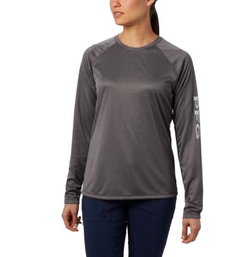 Women's Columbia PFG Tidal Tee Heather Long Sleeve Sweatshirts Dark Grey | CA-V4851