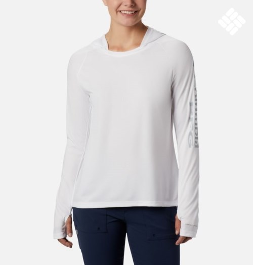 Women's Columbia PFG Tidal Tee Hoodie White | CA-S3LA0