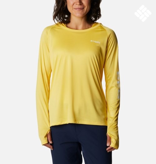 Women's Columbia PFG Tidal Tee Hoodie Yellow | CA-D58C4
