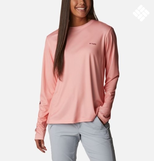 Women's Columbia PFG Tidal Tee Hook-Up Long Sleeve Sweatshirts Pink | CA-G5641