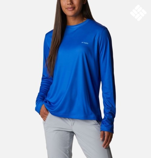 Women's Columbia PFG Tidal Tee Hook-Up Long Sleeve Sweatshirts Blue | CA-W3C15
