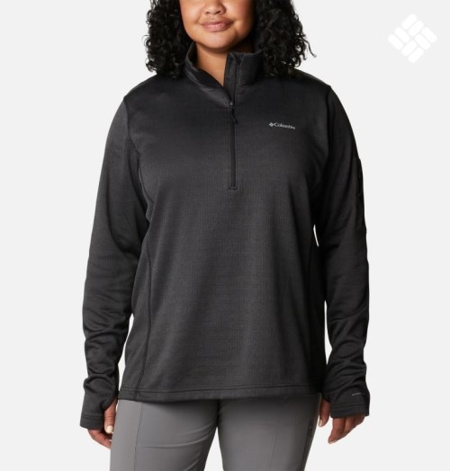 Women's Columbia Park View Grid Fleece 1/2 Zip Sweatshirts Black | CA-W3815