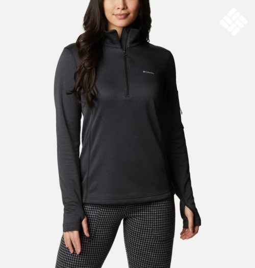 Women's Columbia Park View Grid Half Zip Fleece Sweatshirts Black | CA-OL85C