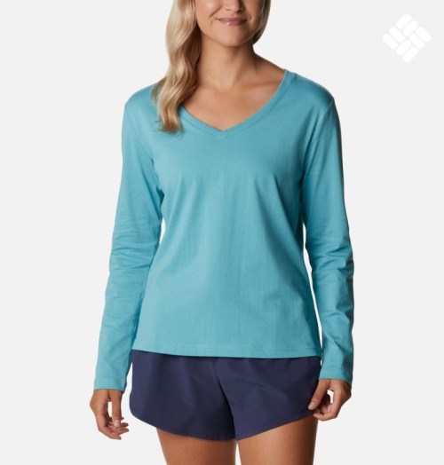 Women's Columbia Sapphire Point Long Sleeve Sweatshirts Turquoise | CA-I3LC4