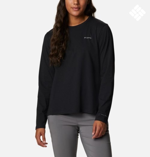 Women's Columbia Sun Trek Long Sleeve T Shirts Black | CA-J1L4C