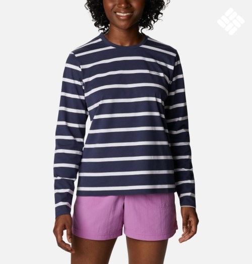 Women's Columbia Sun Trek Pattern Long Sleeve T Shirts Stripe | CA-D063L