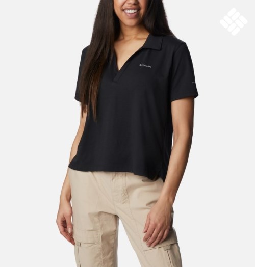 Women's Columbia Sun Trek Short Sleeve Polo Shirts Black | CA-V65L4