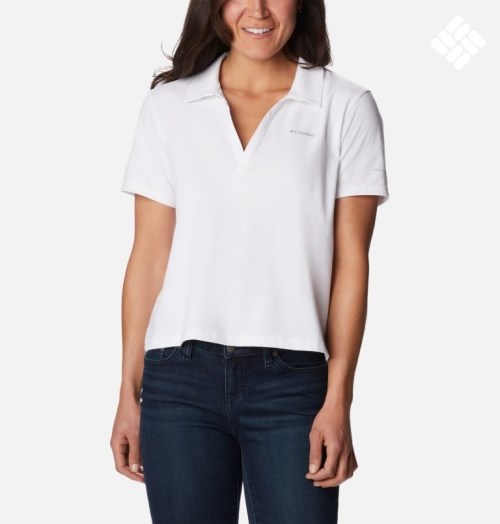 Women's Columbia Sun Trek Short Sleeve Polo Shirts White | CA-Z0L8A