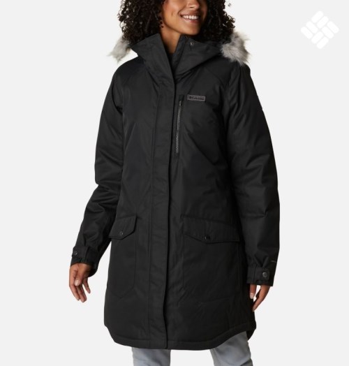Women's Columbia Suttle Mountain Long Insulated Jackets Black | CA-CL043