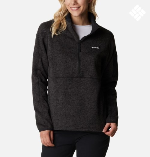 Women's Columbia Sweater Weather Fleece Half Zip Sweatshirts Black | CA-MA8C6