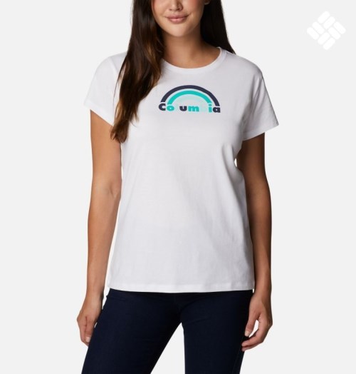 Women's Columbia Trek Short Sleeve Graphic T Shirts White | CA-S1634