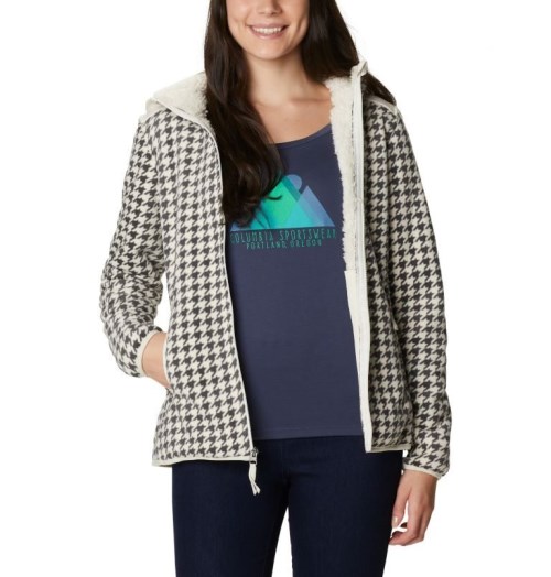 Women's Columbia Winter Pass Print Full Zip Fleece Jackets Black / White | CA-BA8L6