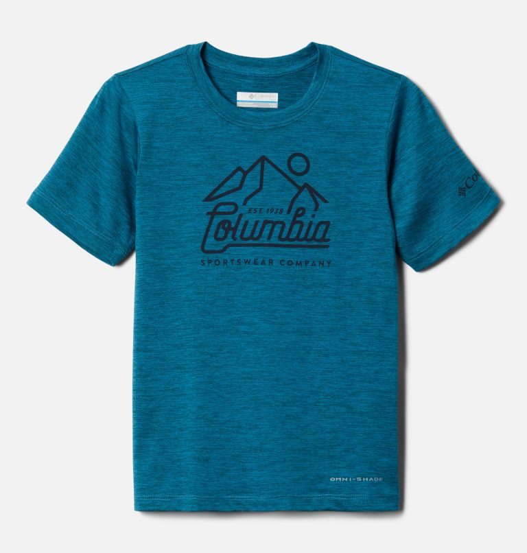 Kids\' Columbia Mount Echo Short Sleeve Graphic T Shirts Turquoise | CA-V3C40