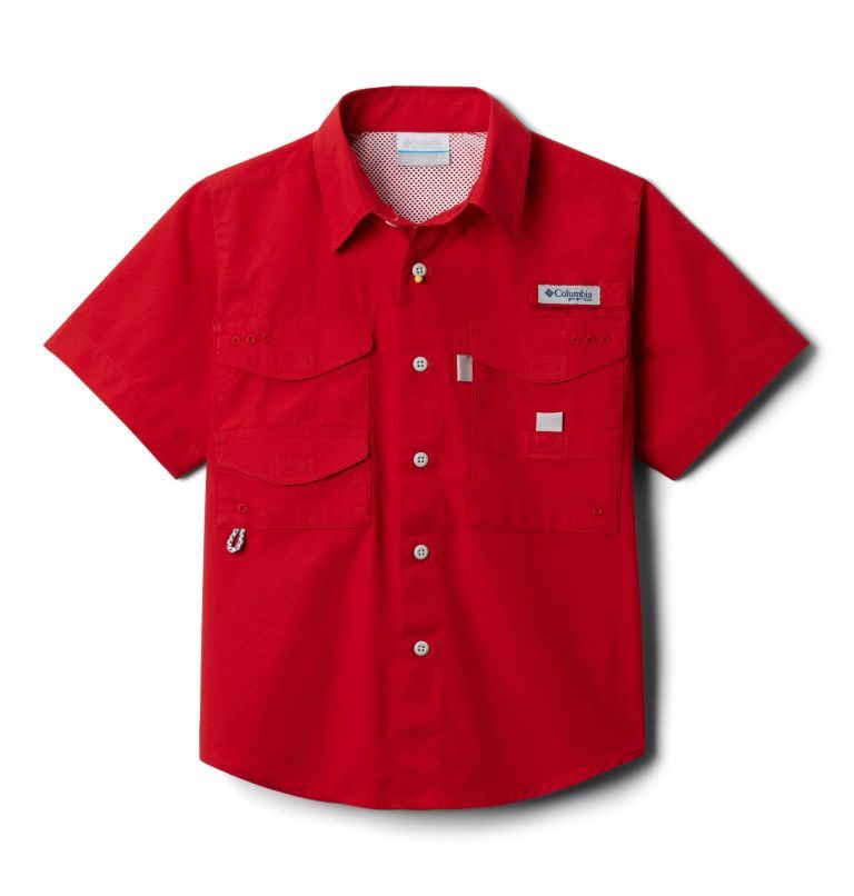 Kids\' Columbia PFG Bonehead Short Sleeve Shirts Red | CA-I1L50