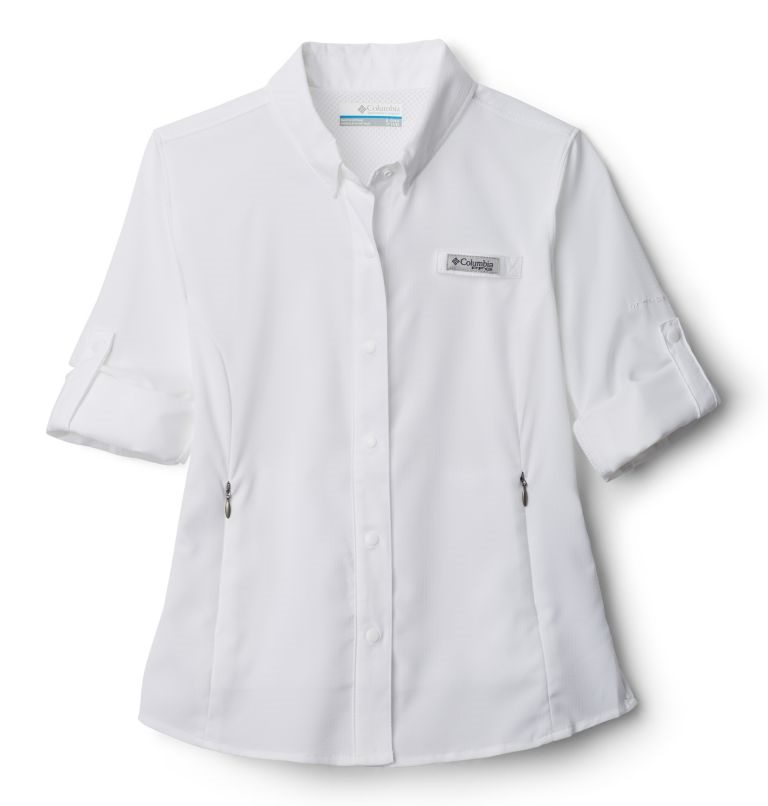 Kids' Columbia PFG Tamiami Long Sleeve Shirts White | CA-KA436