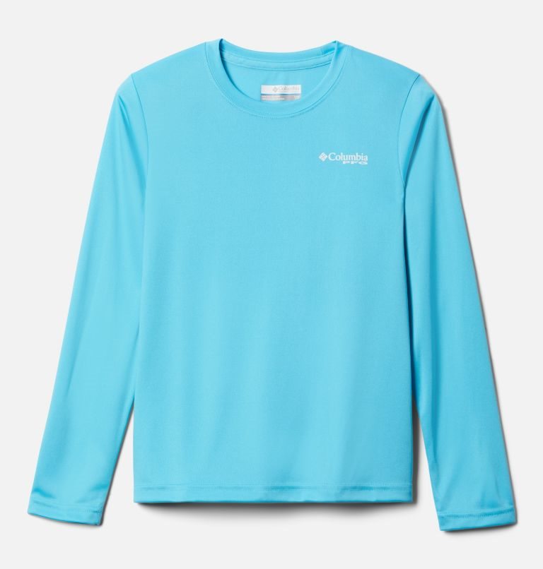 Kids\' Columbia PFG Terminal Tackle Triangle Logo Long Sleeve Sweatshirts Turquoise | CA-E8LA6