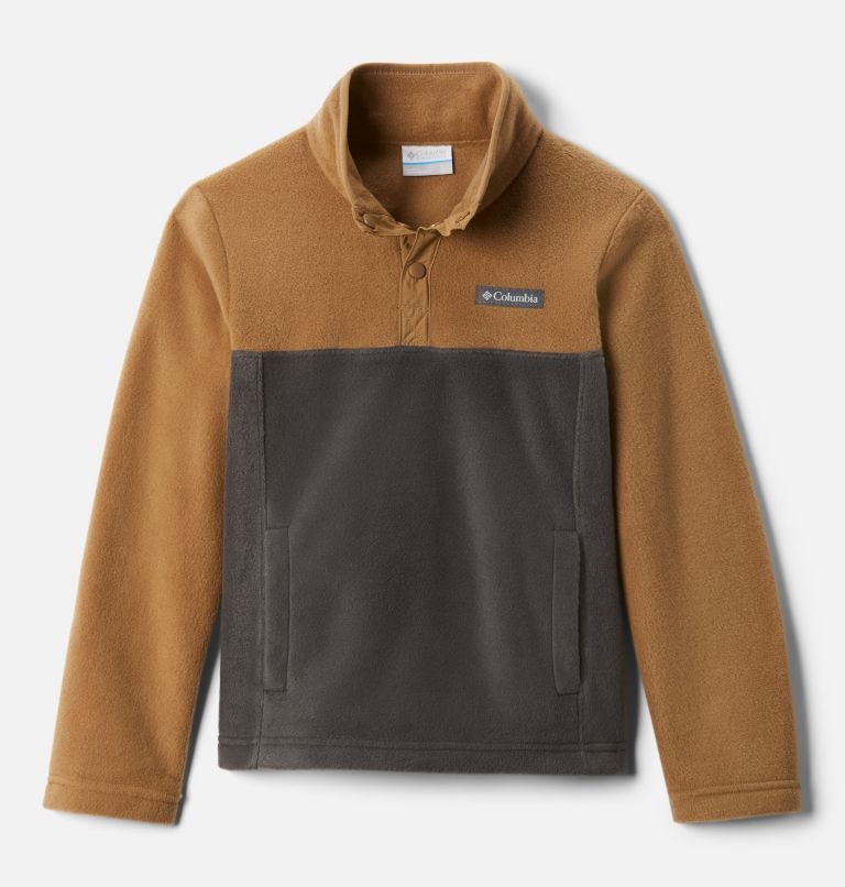 Kids\' Columbia Steens Mountain 1/4 Snap Fleece Sweatshirts Brown / Dark Grey | CA-O6C10