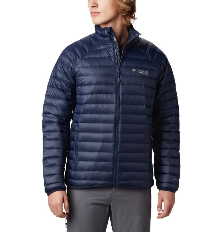Men\'s Columbia Alpha Trail Down Jackets Navy | CA-Z4L08