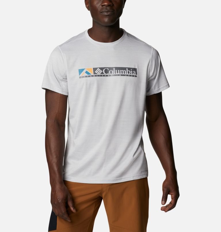 Men\'s Columbia Alpine Chill Zero Graphic Short Sleeve T Shirts White | CA-J8L6C