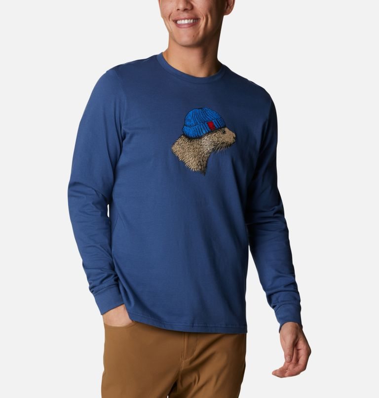 Men\'s Columbia Apres Lifestyle Long Sleeve Graphic Sweatshirts Navy | CA-SA10C