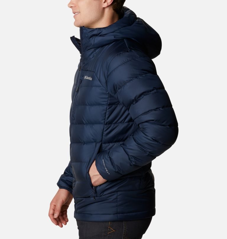 Men's Columbia Autumn Park Hooded Down Jackets Navy | CA-L3L1A