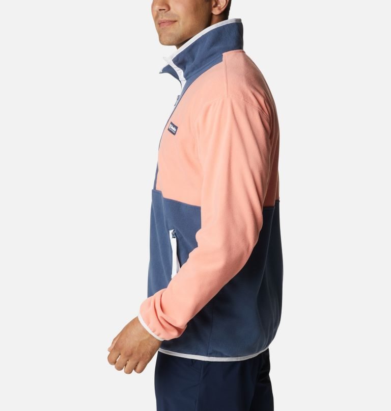 Men's Columbia Back Bowl Lightweight Fleece Jackets Coral / Navy | CA-M1405