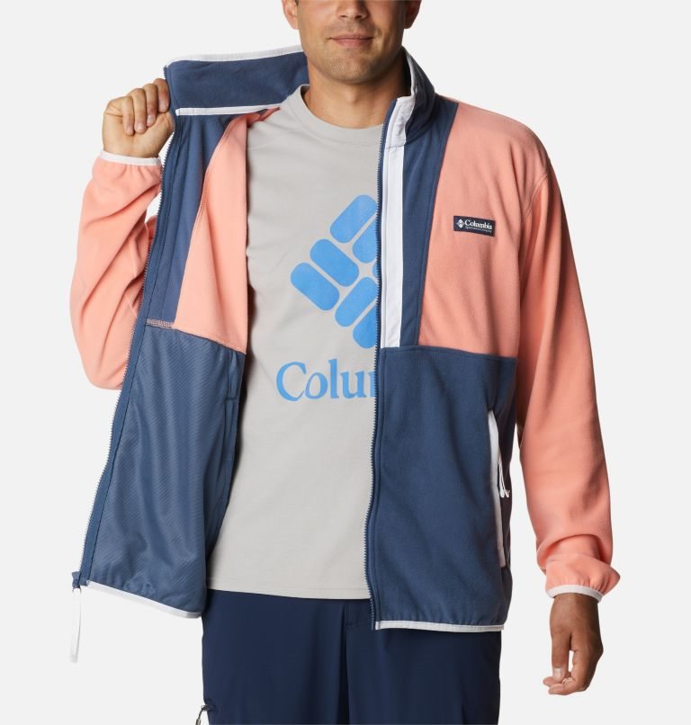 Men's Columbia Back Bowl Lightweight Fleece Jackets Coral / Navy | CA-M1405