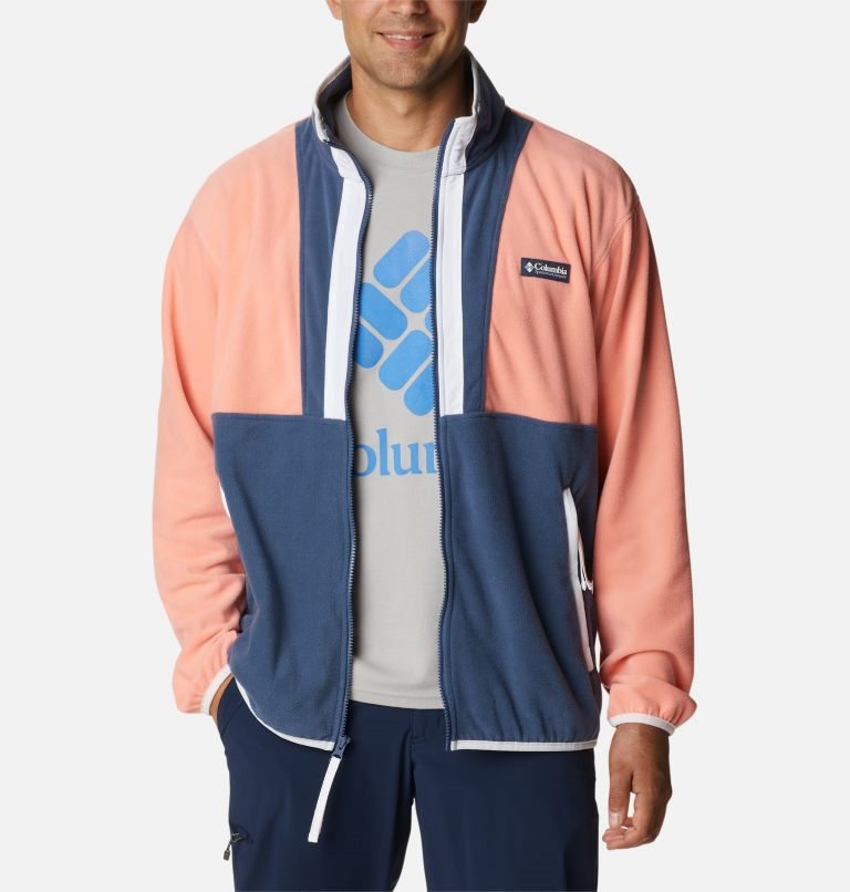 Men's Columbia Back Bowl Lightweight Fleece Jackets Coral / Navy | CA-M1405