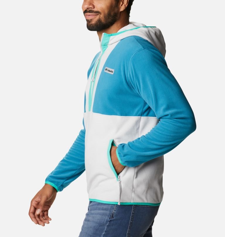 Men's Columbia Back Bowl Lite Half Zip Fleece Hoodie Turquoise / White | CA-W1365