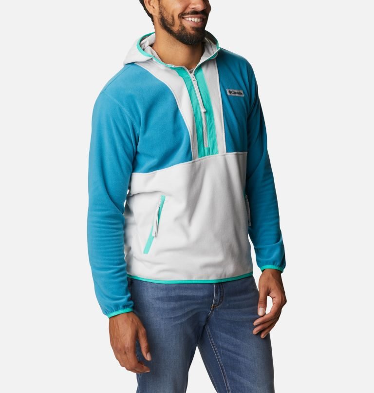 Men's Columbia Back Bowl Lite Half Zip Fleece Hoodie Turquoise / White | CA-W1365