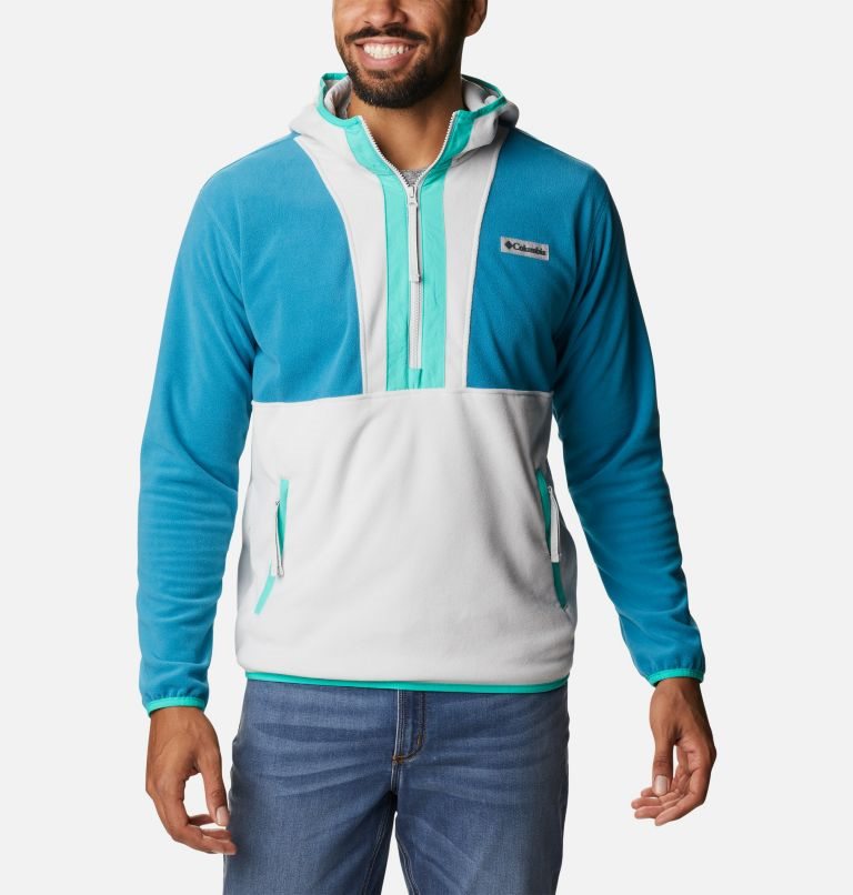 Men\'s Columbia Back Bowl Lite Half Zip Fleece Hoodie Turquoise / White | CA-W1365