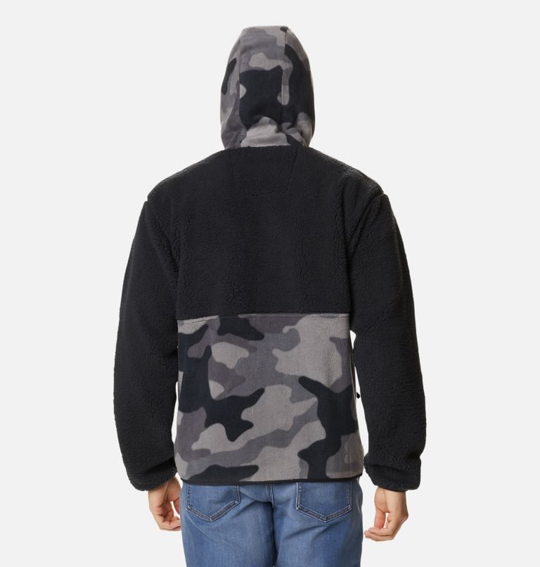 Men's Columbia Back Bowl Sherpa Full Zip Hoodie Fleece Jackets Black / Camo | CA-K4LA1
