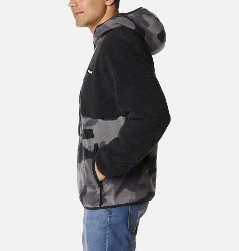 Men's Columbia Back Bowl Sherpa Full Zip Hoodie Fleece Jackets Black / Camo | CA-K4LA1