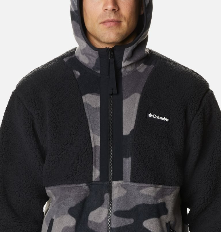 Men's Columbia Back Bowl Sherpa Full Zip Hoodie Fleece Jackets Black / Camo | CA-K4LA1