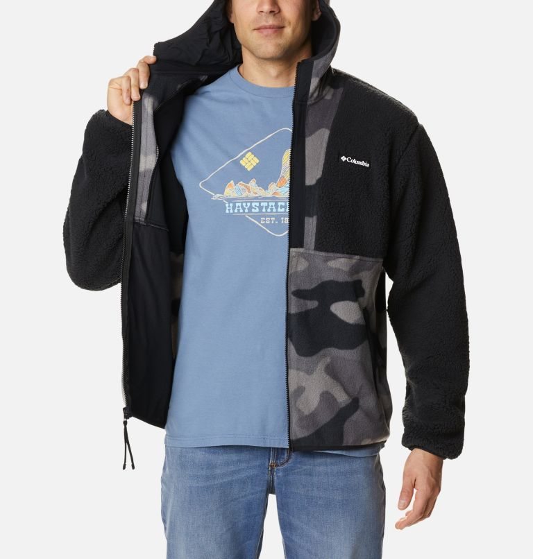 Men's Columbia Back Bowl Sherpa Full Zip Hoodie Fleece Jackets Black / Camo | CA-K4LA1
