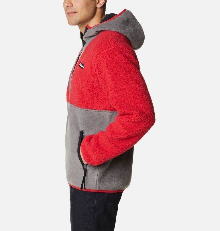 Men's Columbia Back Bowl Sherpa Full Zip Hoodie Fleece Jackets Red / Grey | CA-O316A