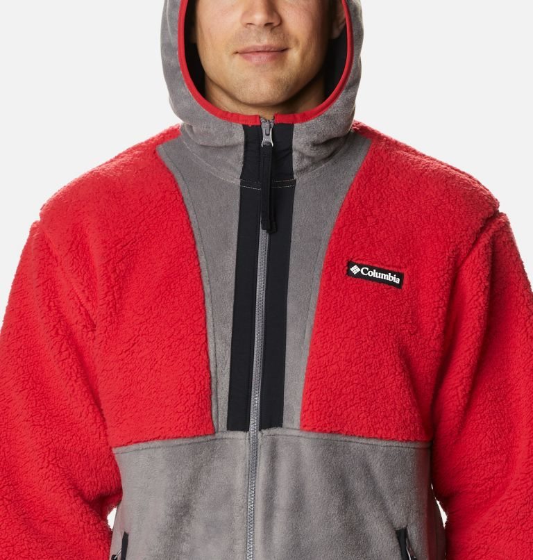 Men's Columbia Back Bowl Sherpa Full Zip Hoodie Fleece Jackets Red / Grey | CA-O316A