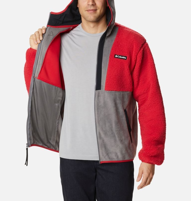 Men's Columbia Back Bowl Sherpa Full Zip Hoodie Fleece Jackets Red / Grey | CA-O316A