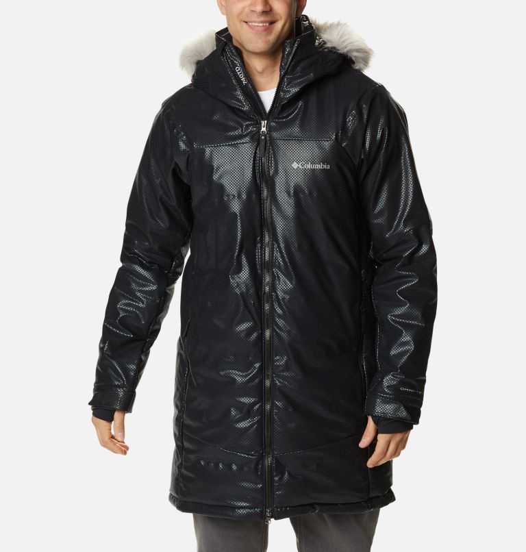 Men\'s Columbia Barrett Spur II Black Dot Down Jackets Black | CA-JAC36