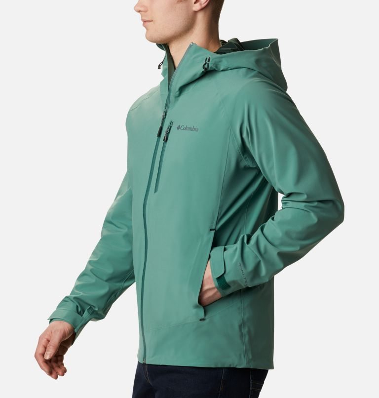 Men's Columbia Beacon Trail Rain Jackets Green | CA-Q3CL4