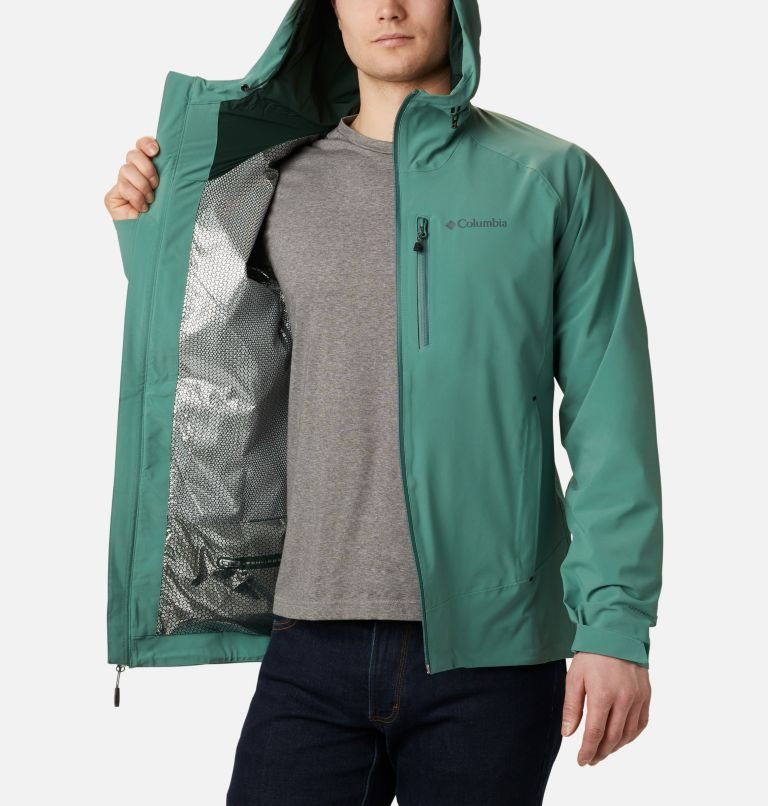 Men's Columbia Beacon Trail Rain Jackets Green | CA-Q3CL4