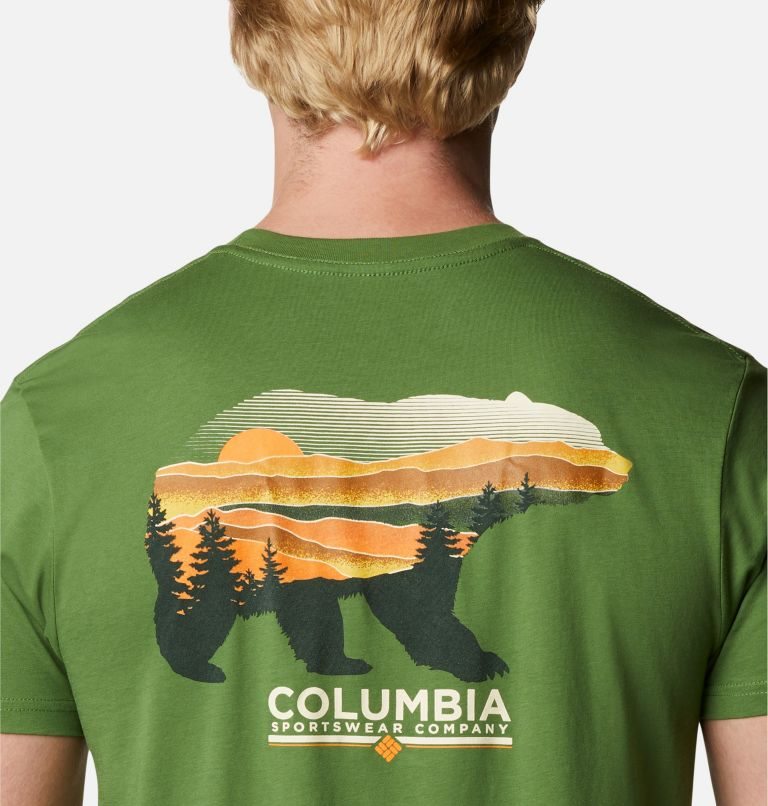 Men's Columbia Bear Graphic T Shirts Green | CA-YC643